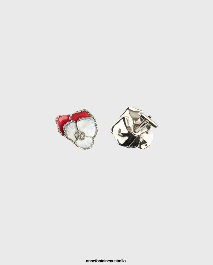 Anne Fontaine Accessories 2VZRJ567 Women Batya Cufflinks Flower-Shaped Cufflinks in Cherry and White