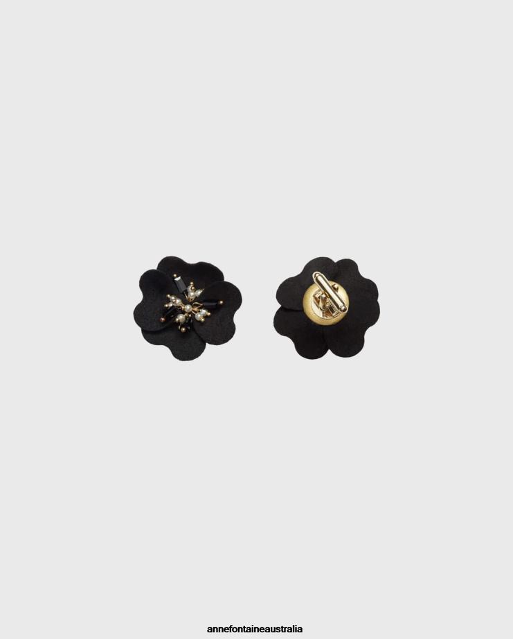 Anne Fontaine Accessories 2VZRJ568 Women Gamliel Cufflinks Suedette Flower and Bead Cufflinks Black