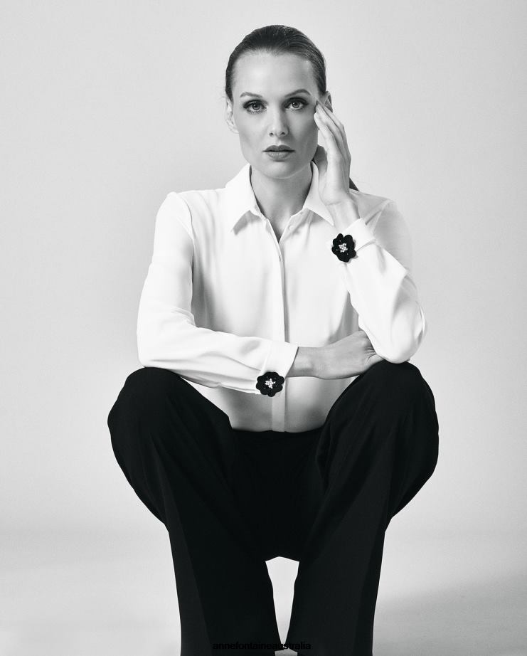 Anne Fontaine Accessories 2VZRJ568 Women Gamliel Cufflinks Suedette Flower and Bead Cufflinks Black