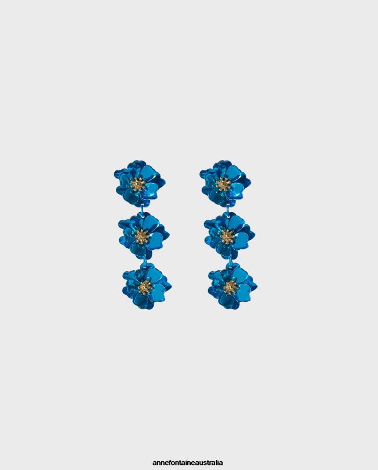 Anne Fontaine Accessories 2VZRJ581 Women Yacht Earrings Triple Tier Earring With Center Gold/Blue
