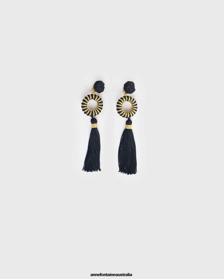 Anne Fontaine Accessories 2VZRJ582 Women Ernest Earrings and Ornate Tassel Earrings Black/Gold