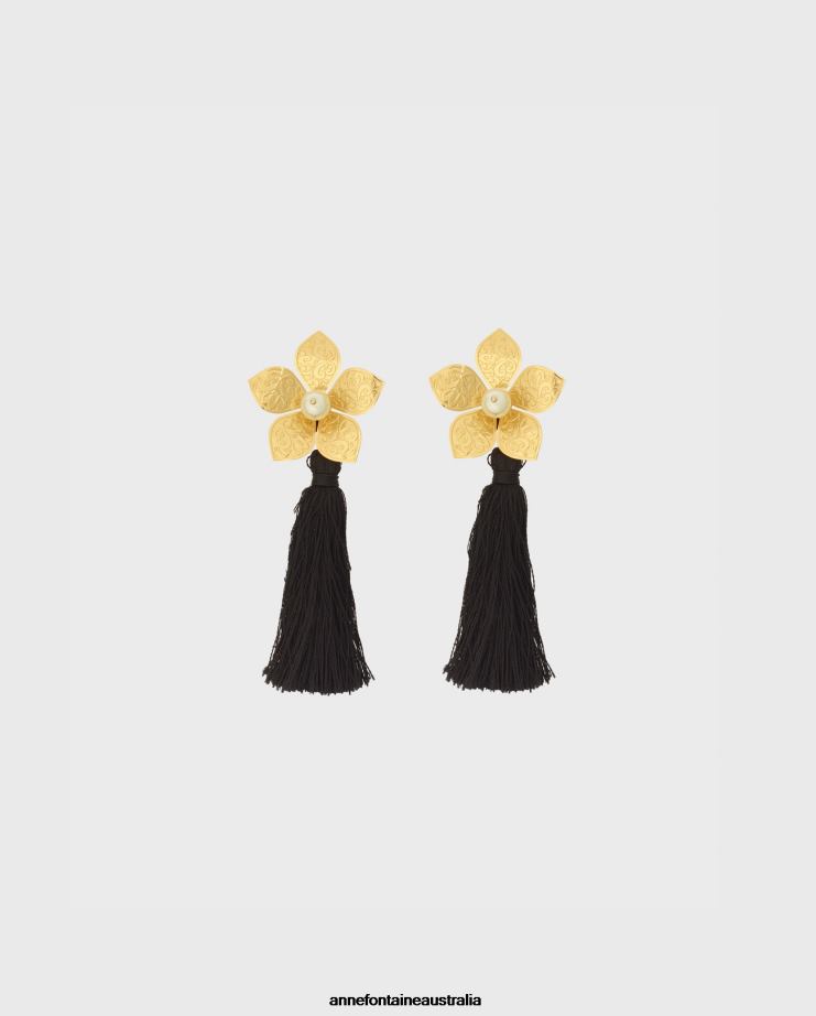Anne Fontaine Accessories 2VZRJ584 Women Wivine Earrings Clip-on Earrings With Tassels and a Flower Gold