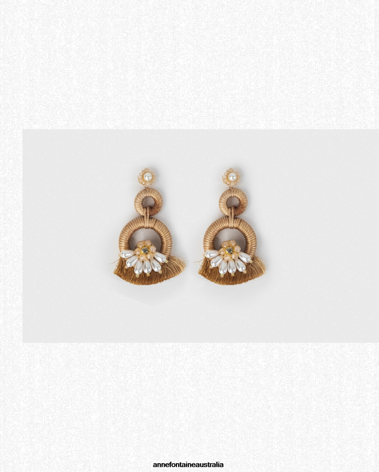 Anne Fontaine Accessories 2VZRJ585 Women Mira Earrings Embellished Natural Fringe Triple Tier Earrings Stylish