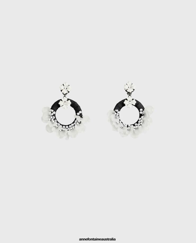 Anne Fontaine Accessories 2VZRJ586 Women Tana Earrings Textured Hoop Earrings With Flowers Black/White
