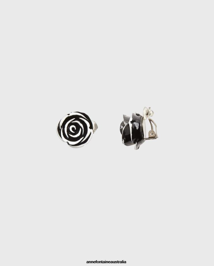 Anne Fontaine Accessories 2VZRJ587 Women Fiora Earrings and Clip on Flower Earrings Black/White