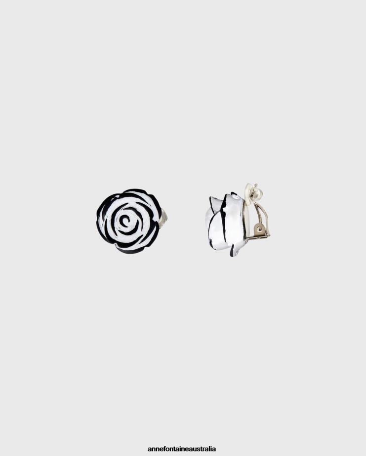 Anne Fontaine Accessories 2VZRJ588 Women Fiora Earrings and Flower Clip-on Earrings Black/White