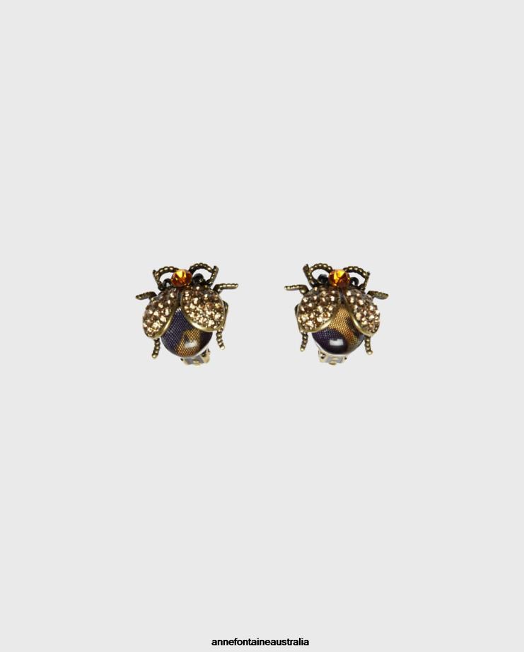 Anne Fontaine Accessories 2VZRJ589 Women Genna Earrings Leopard Print and Crystal Ladybug Earrings Stylish