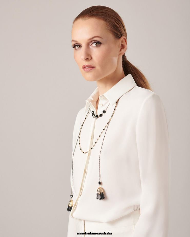 Anne Fontaine Accessories 2VZRJ599 Women Gailor Necklace Triple Chain Stone and Petal Open Necklace Stylish