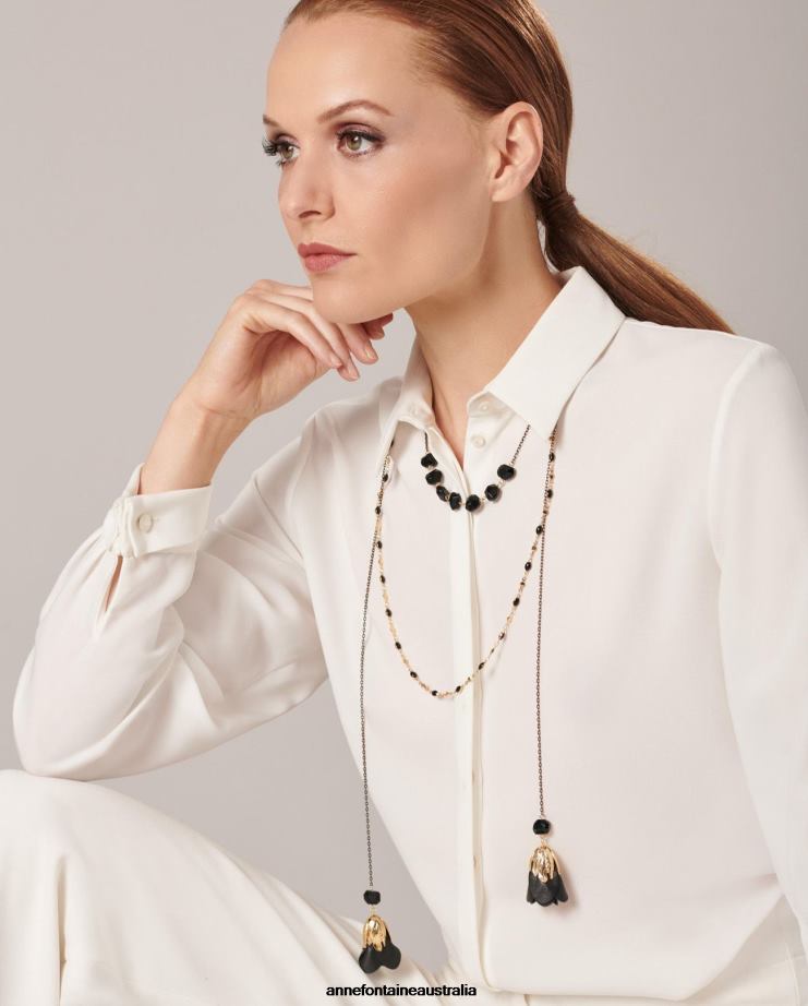 Anne Fontaine Accessories 2VZRJ599 Women Gailor Necklace Triple Chain Stone and Petal Open Necklace Stylish