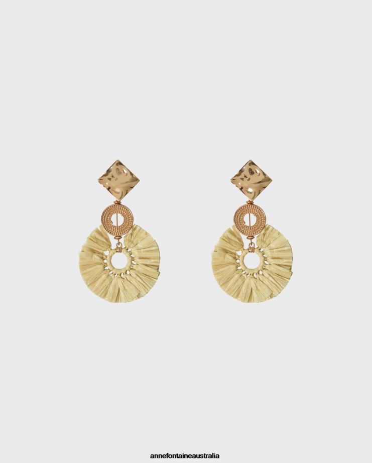 Anne Fontaine Accessories 2VZRJ604 Women Estebe Earrings Clip-on Round Raffia Fringe Earrings Stylish