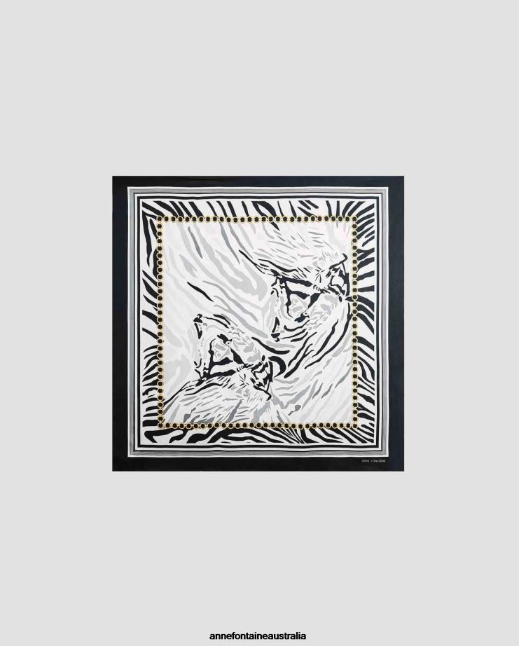 Anne Fontaine Accessories 2VZRJ611 Women Terene Scarf Zebra Print Silk Scarf Black/White
