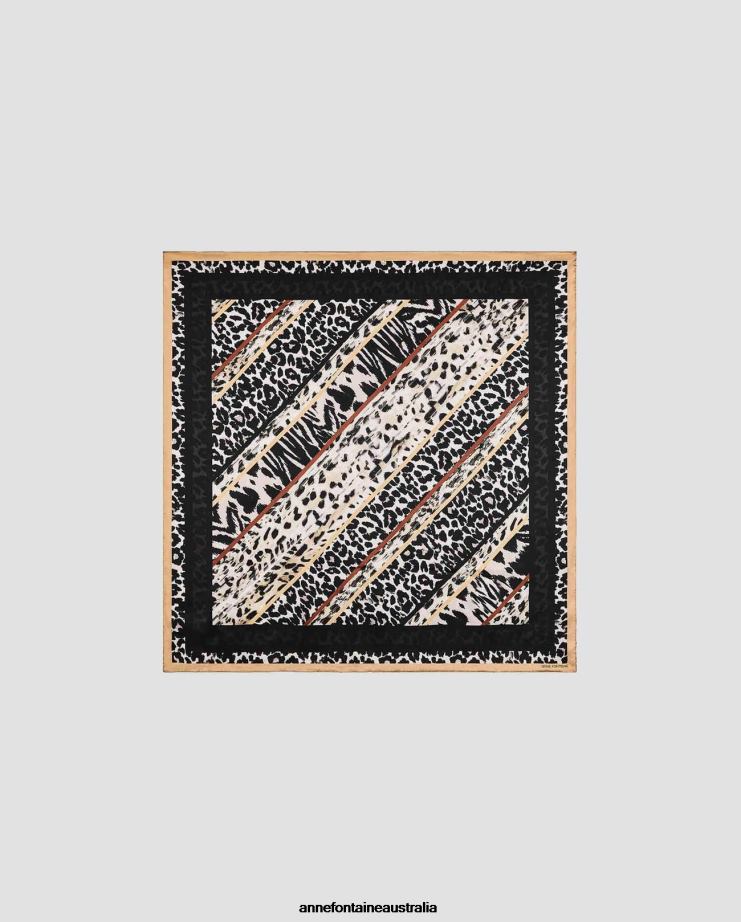 Anne Fontaine Accessories 2VZRJ613 Women Taddy Scarf Square Silk ScarfAnimal Prints