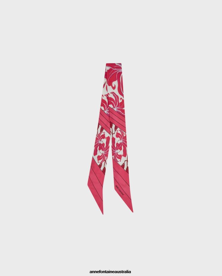 Anne Fontaine Accessories 2VZRJ624 Women Pica Scarf Silk Mitzah Scarf With a Floral Pattern Fuchsia