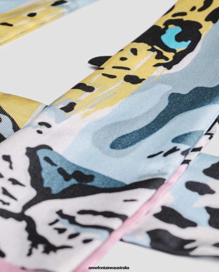 Anne Fontaine Accessories 2VZRJ626 Women Trista Tie Scarf Leopard Silk Twill With Stripes Stylish