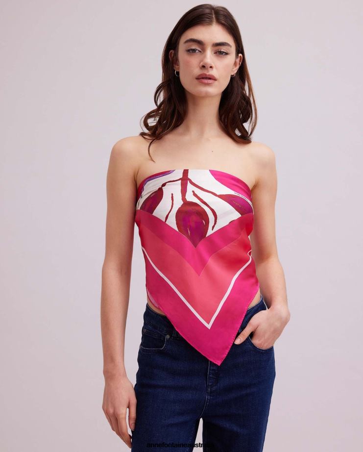 Anne Fontaine Accessories 2VZRJ635 Women Orchidea Scarf Silk Floral Printed Scarf Fuchsia