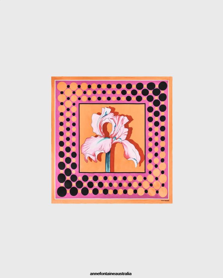 Anne Fontaine Accessories 2VZRJ636 Women Todd Scarf Silk Square Scarf in Bold and Orange/Fuchsia