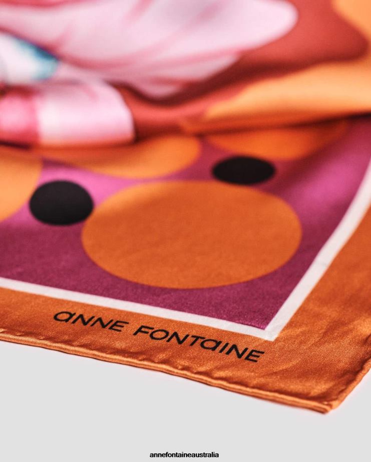 Anne Fontaine Accessories 2VZRJ636 Women Todd Scarf Silk Square Scarf in Bold and Orange/Fuchsia