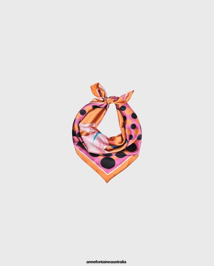 Anne Fontaine Accessories 2VZRJ636 Women Todd Scarf Silk Square Scarf in Bold and Orange/Fuchsia