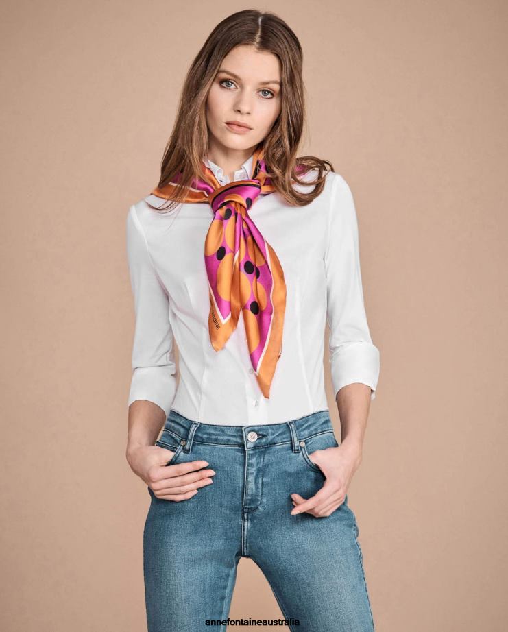 Anne Fontaine Accessories 2VZRJ636 Women Todd Scarf Silk Square Scarf in Bold and Orange/Fuchsia