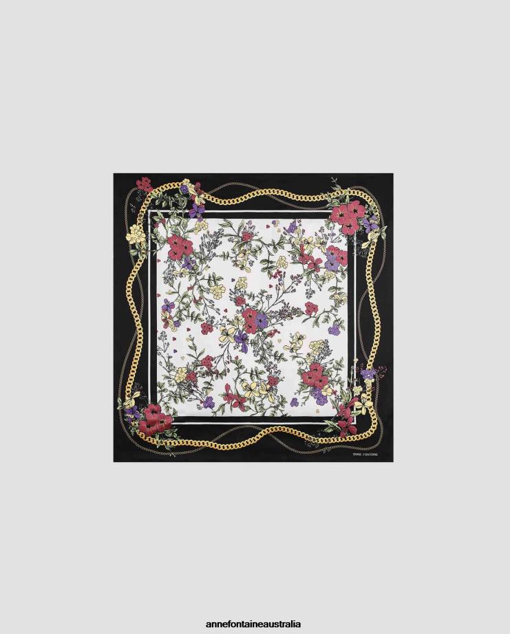 Anne Fontaine Accessories 2VZRJ639 Women Teva Scarf Square Silk Scarf With Bouquets Floral