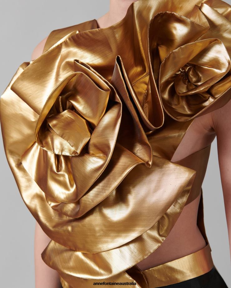 Anne Fontaine Accessories 2VZRJ574 Women Saxo Top Metallic Ruched Shirtfront Gold