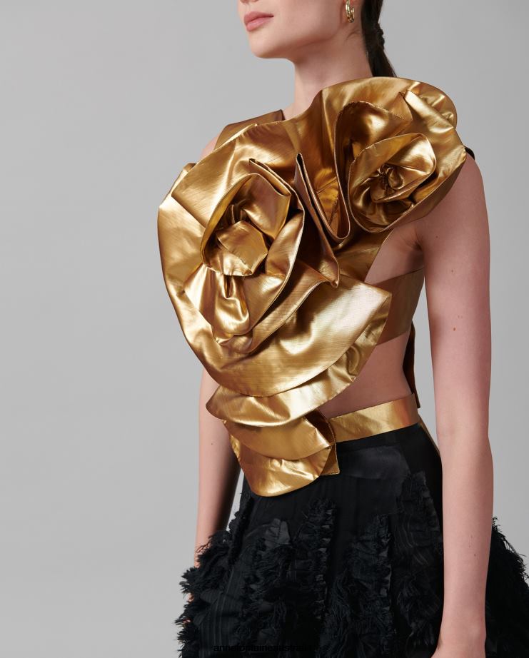 Anne Fontaine Accessories 2VZRJ574 Women Saxo Top Metallic Ruched Shirtfront Gold