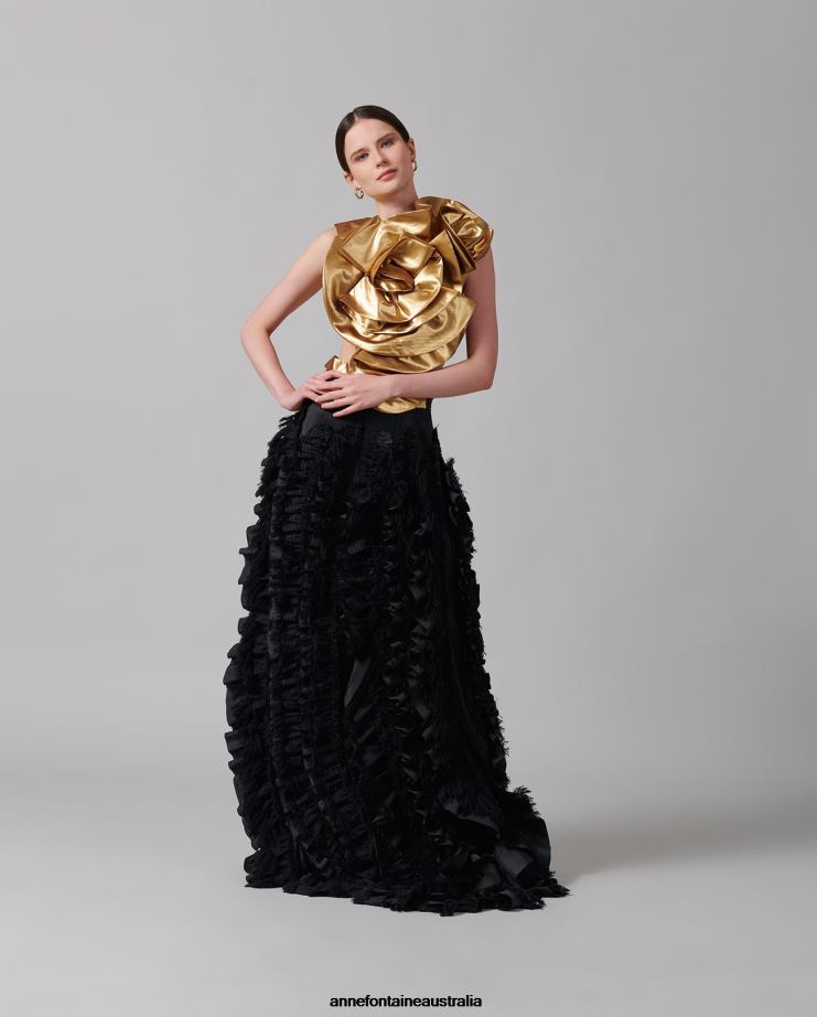 Anne Fontaine Accessories 2VZRJ574 Women Saxo Top Metallic Ruched Shirtfront Gold