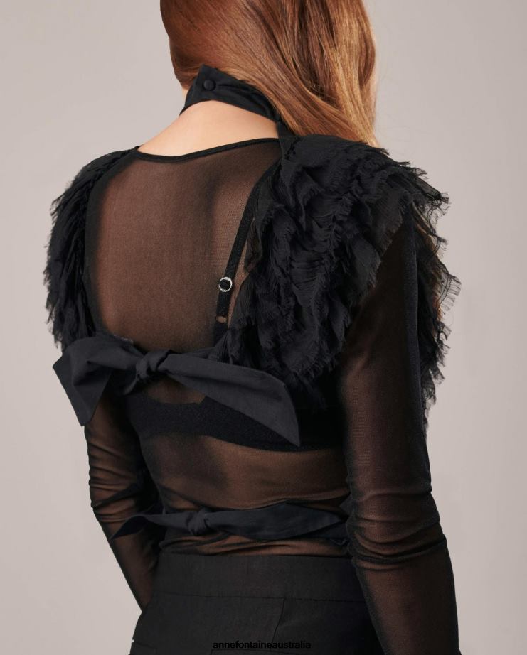 Anne Fontaine Accessories 2VZRJ577 Women Nany Shirtfront Poplin Shirtfront Collar With Muslin Ruffles Stylish