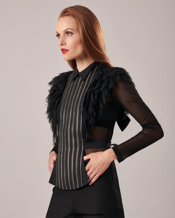 Anne Fontaine Accessories 2VZRJ577 Women Nany Shirtfront Poplin Shirtfront Collar With Muslin Ruffles Stylish