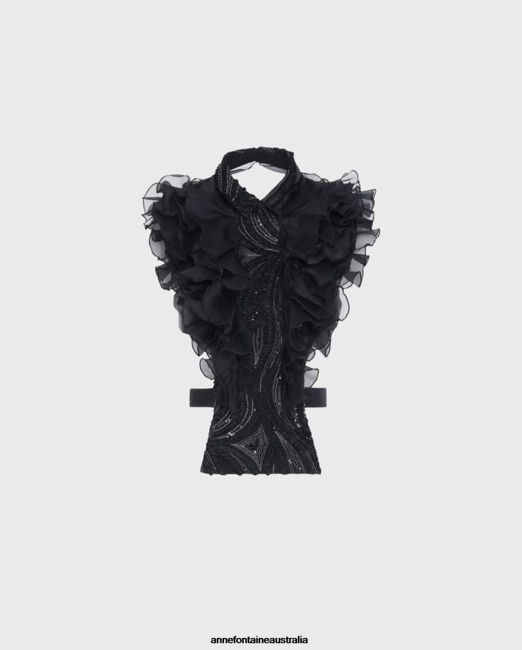 Anne Fontaine Accessories 2VZRJ578 Women Shanon Shirtfront With Ruffles and Sequins Black