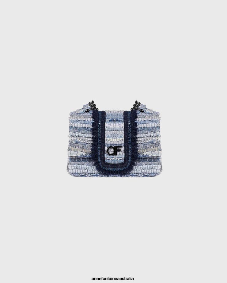 Anne Fontaine Bags 2VZRJ703 Women Tali Handbag Handcrafted Bag With Details and a Gunmetal Chain Strap Blue
