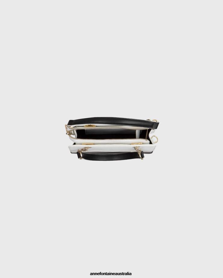 Anne Fontaine Bags 2VZRJ704 Women Iceberg Handbag Leather Handbag With a Floral Detail Black/White