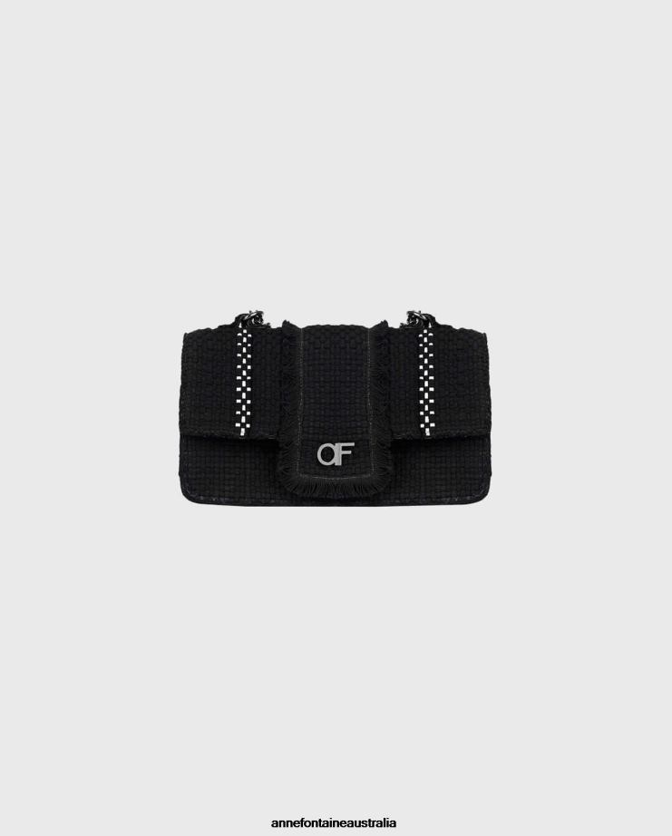 Anne Fontaine Bags 2VZRJ705 Women Trudy Handbag Handcrafted Woven Bag With a Chain Strap Gunmetal