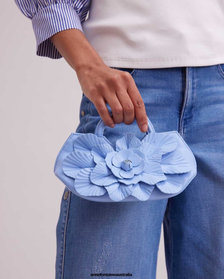 Anne Fontaine Bags 2VZRJ683 Women Scarlett Mini Handbag Signature Leather Mini Floral Handbag in Riviera Blue