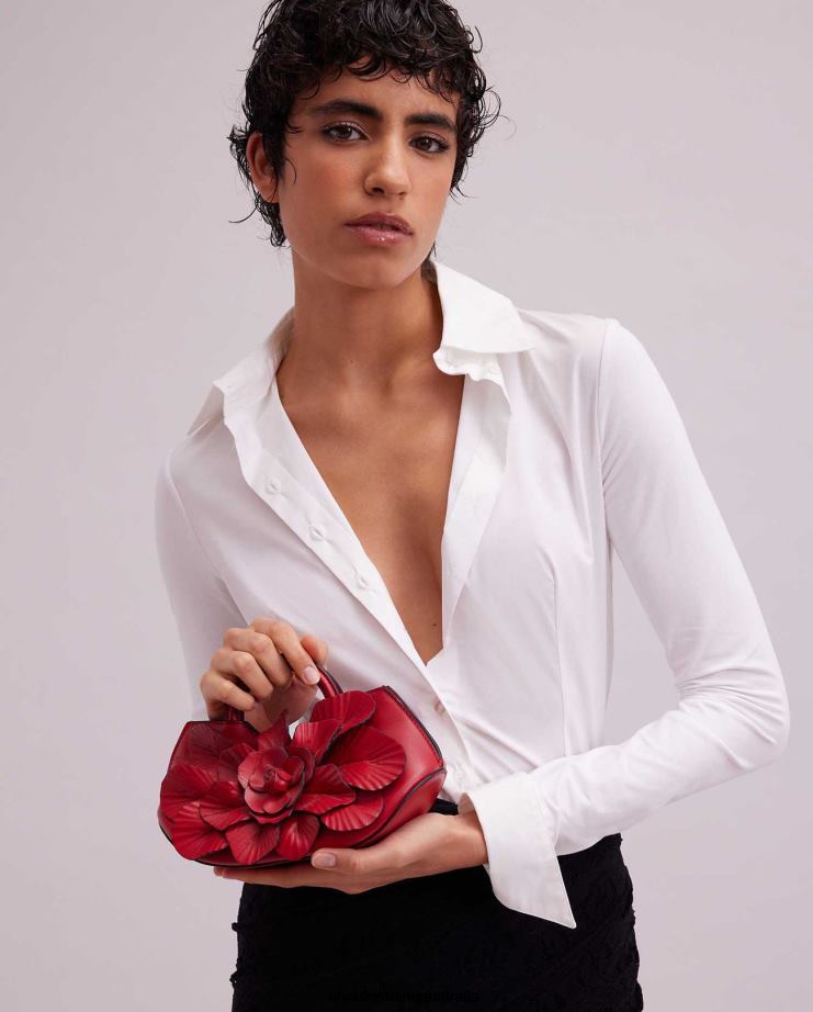 Anne Fontaine Bags 2VZRJ687 Women Scarlett Mini Handbag Signature Leather Mini Floral Handbag Tango Red