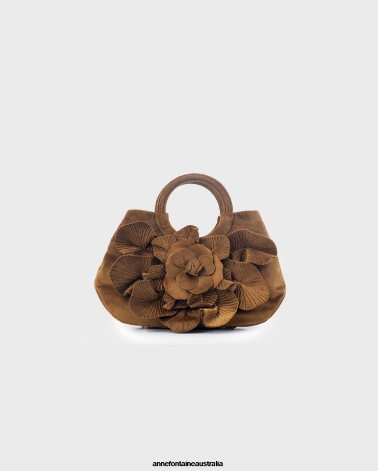 Anne Fontaine Bags 2VZRJ693 Women Scarlett Velvet Handbag Signature Velvet Handbag in Caramel Floral