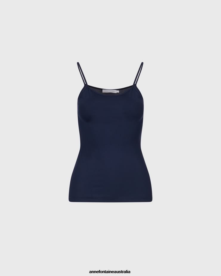 Anne Fontaine Clothing 2VZRJ301 Women Cintia Camisole Stretch Camisole With Thin Straps Blue