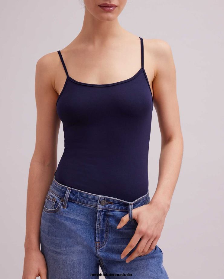 Anne Fontaine Clothing 2VZRJ301 Women Cintia Camisole Stretch Camisole With Thin Straps Blue