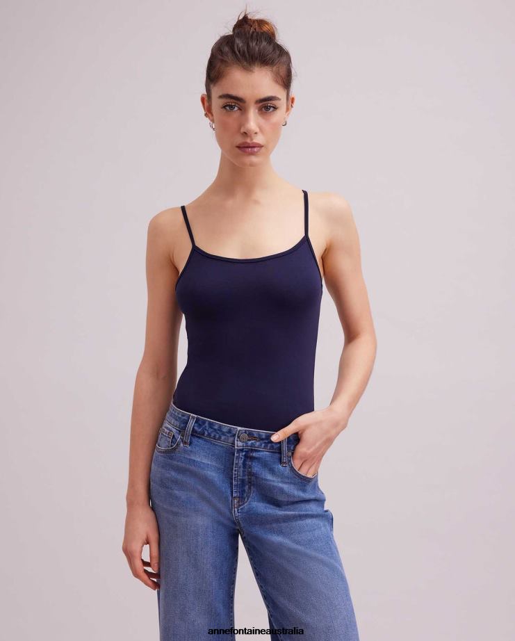 Anne Fontaine Clothing 2VZRJ301 Women Cintia Camisole Stretch Camisole With Thin Straps Blue
