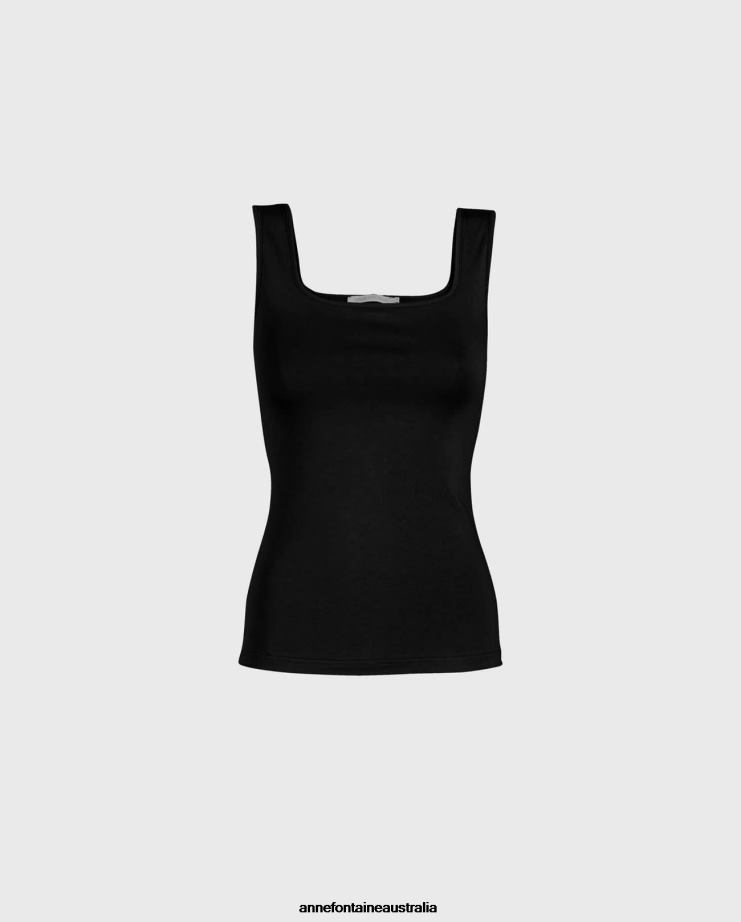 Anne Fontaine Clothing 2VZRJ305 Women Lady Camisole Wide Strap Stretch Knit Camisole Black