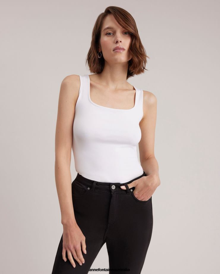 Anne Fontaine Clothing 2VZRJ306 Women Lady Camisole Wide Strap Camisole White