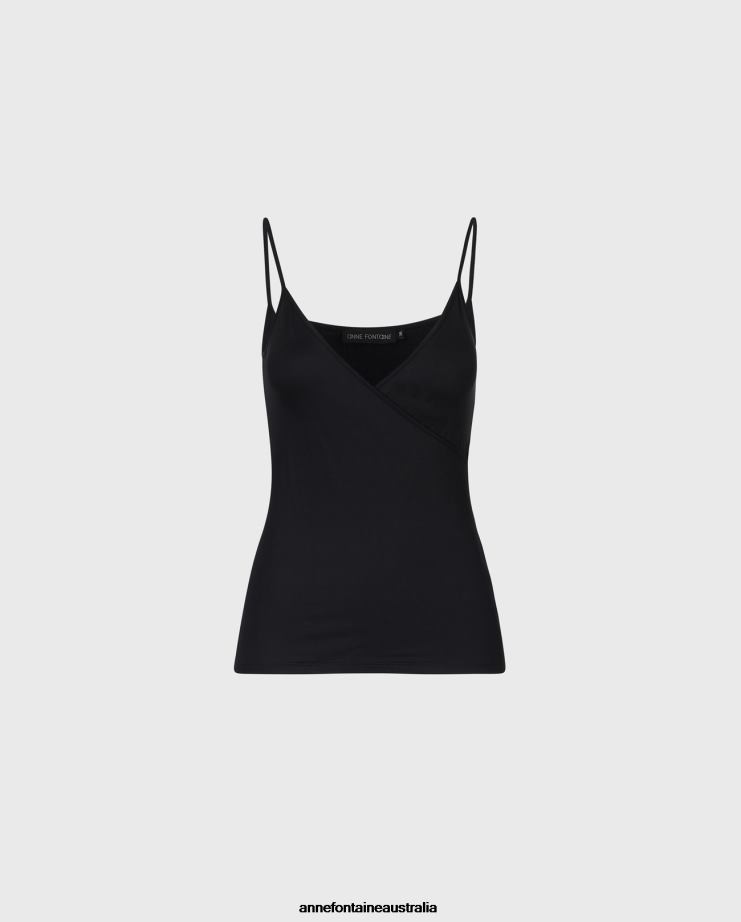 Anne Fontaine Clothing 2VZRJ308 Women Cina Camisole Thin Strap Stretch Camisole With a V-Neckline Black