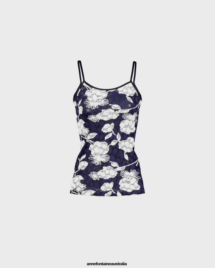 Anne Fontaine Clothing 2VZRJ310 Women Vana Camisole Stretch floral lace camisole with thin straps Blue
