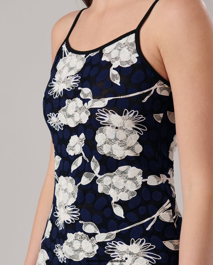 Anne Fontaine Clothing 2VZRJ310 Women Vana Camisole Stretch floral lace camisole with thin straps Blue