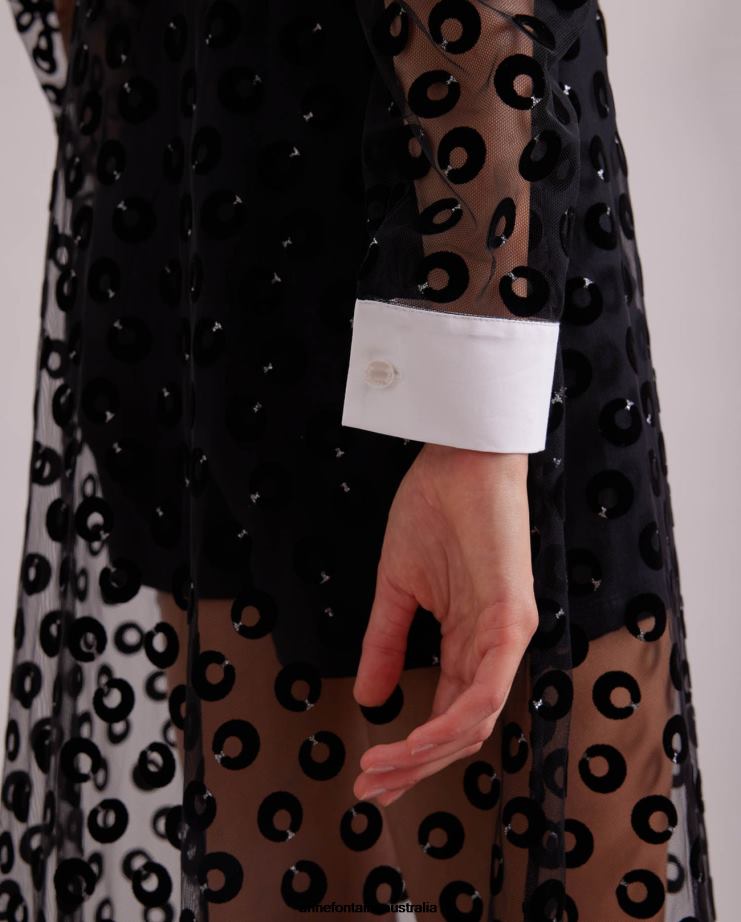 Anne Fontaine Clothing 2VZRJ100 Women Scenario Dress Sheer Net Dress Embroidered With Velvet Circles Black