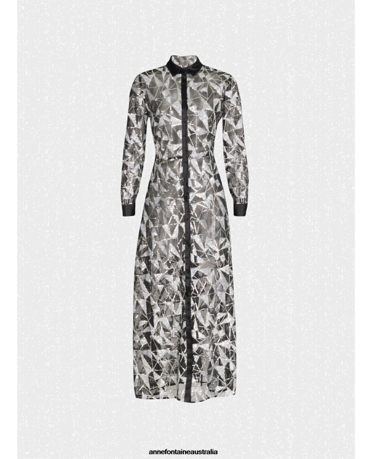 Anne Fontaine Clothing 2VZRJ110 Women Mandoline Dress Sheer Long Sleeve Dress With Embroidered Sequins Black