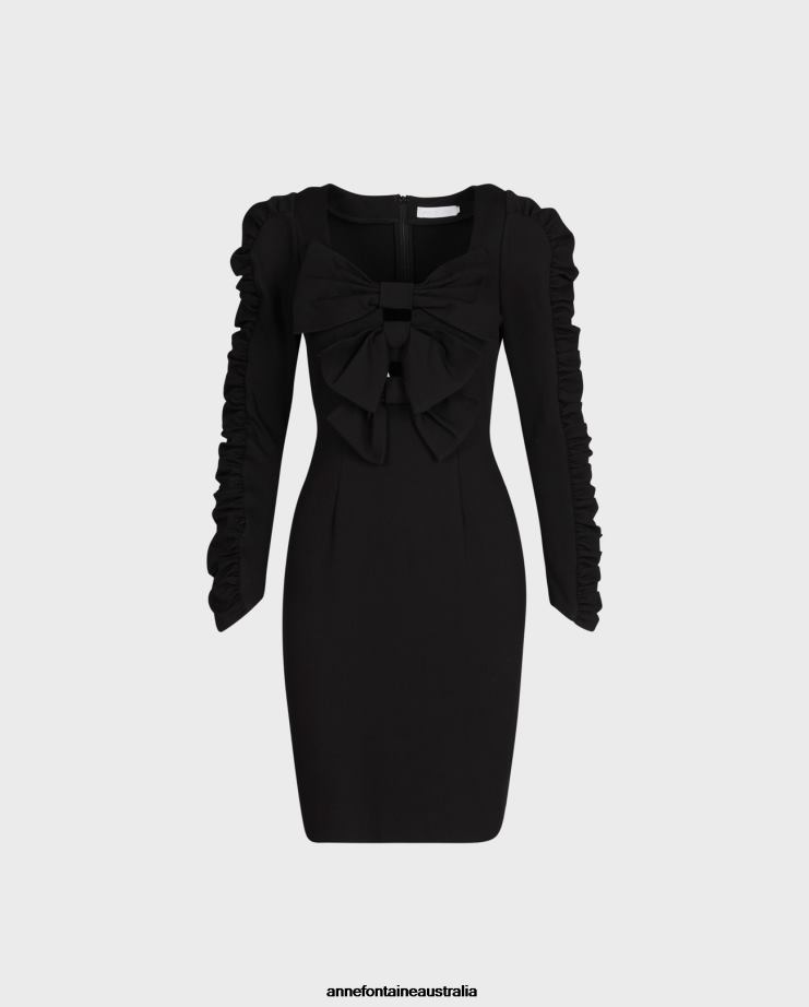 Anne Fontaine Clothing 2VZRJ113 Women Symphonie Dress Long Sleeve Dress With Statement Bows Black