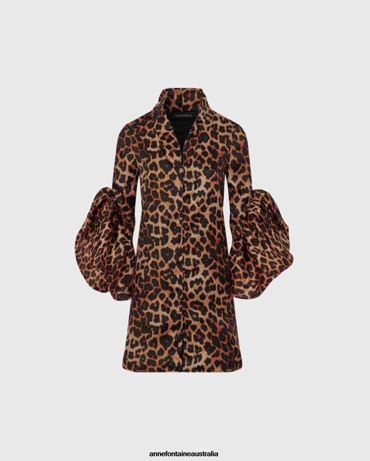 Anne Fontaine Clothing 2VZRJ114 Women Leliade Dress Cheetah Print Jacket With Statement Tulip Sleeves Black