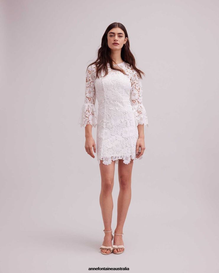 Anne Fontaine Clothing 2VZRJ116 Women Dor Dress 3/4 Sleeve Lace Dress White