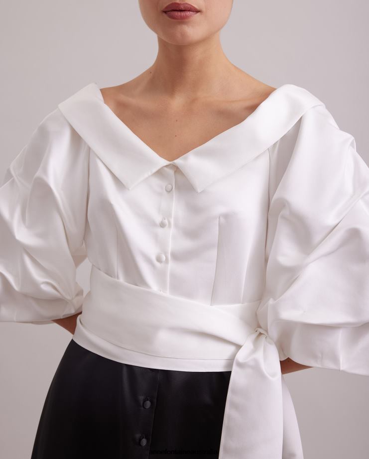 Anne Fontaine Clothing 2VZRJ119 Women Drama Dress Long and Satin Dress With Point Collar Black/White